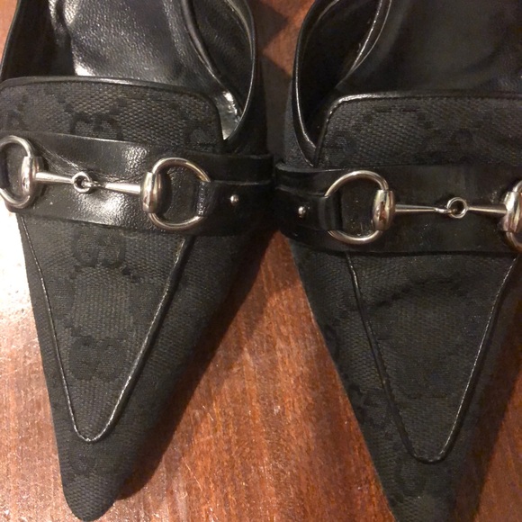 Gucci black horsebit accent black monogram mules - Picture 4 of 6